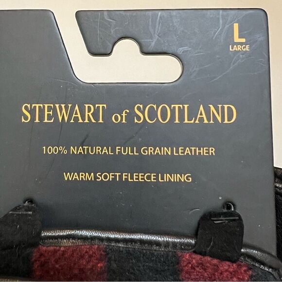 Stewart of Scotland Genuine Leather Buffalo Check Fleece Lining, Black Size Lg - Picture 5 of 6